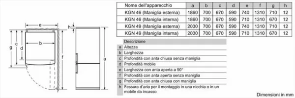 BOSCH - Frigorifero combinato KGN49XLEA Classe E-Metal look