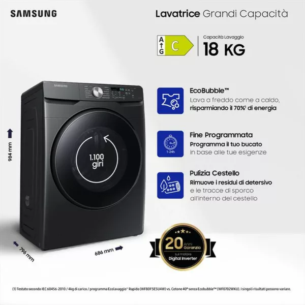 212003435_5.jpg SAMSUNG - Lavatrice WF18T8000GV/ET 18 Kg Classe C-Dark Inox