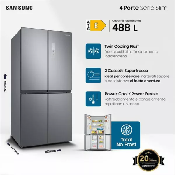 SAMSUNG - Frigorifero 4 porte RF48A400EM9/EF Classe E 488 lt-INOX