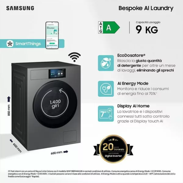 252002747_3.jpg SAMSUNG - Lavatrice WF90F09C4SU3 9KG Classe A-Dark Silver Steel - oblò Nero